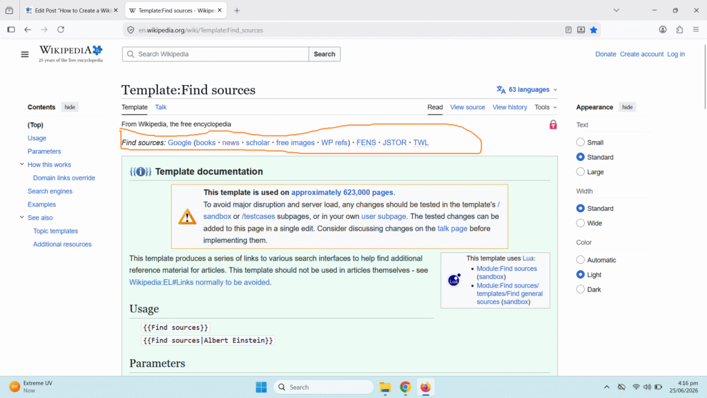 how to check if there are reliable references for wikipedia page creation